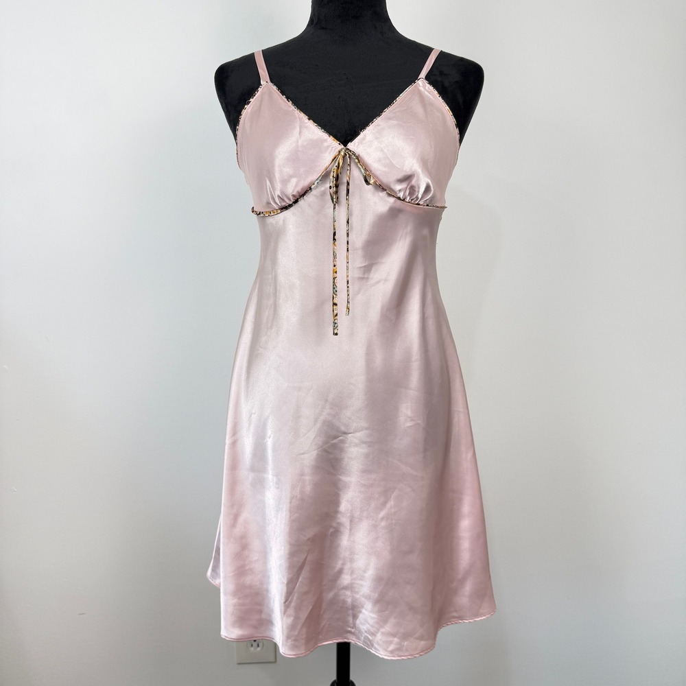 Adonna Satin Nightgown Slip Dress Chemise Women Small Pink Paisley Trim Coquette